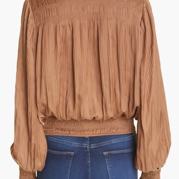 Frame Denim | Camel plisse silk Blouse, Sz L - Picture 2 of 4